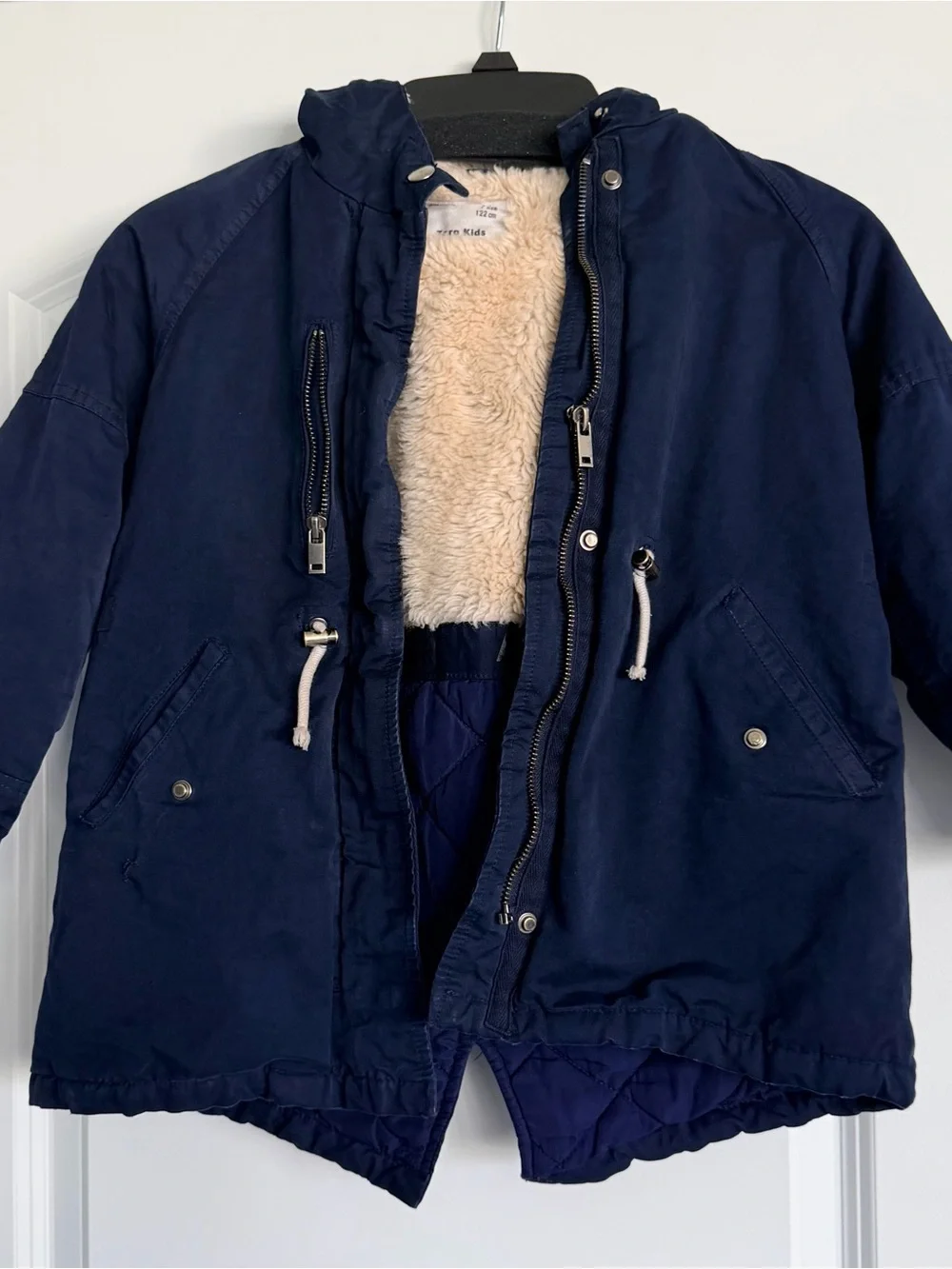 Zara Kids Navy Hooded Parka Jacket with Faux Fur Lining